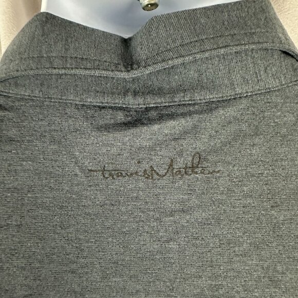 Travis Mathew Mens Polo Shirt  Size Large Gray With Pink & White Stripes - Picture 9 of 10